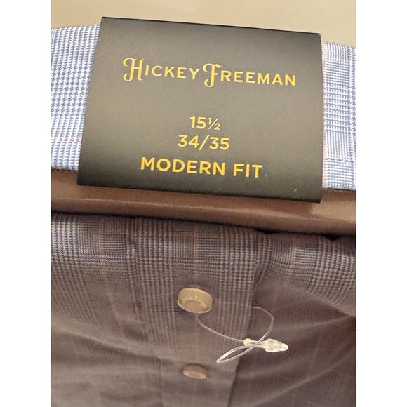 15.5 34/35 Hickey Freeman Modern Fit Easy Care Purple Checkered Dress Shirt NWT - Picture 9 of 9